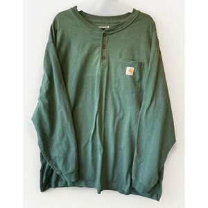 Carhartt Shirt Long Sleeve Men 3XL Green Loose Fit 1/4 Button Up Henley Workwear
